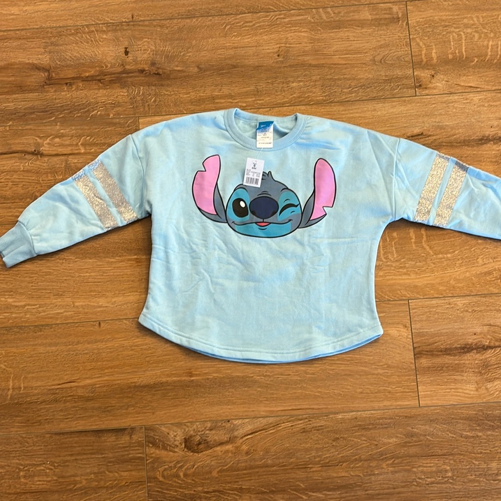NWT lilo and stitch sweatshirt girls 6/6x light blue glitter